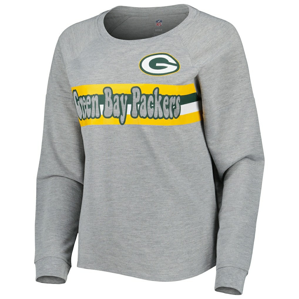 Green Bay Packers Juniors All Striped Up Raglan Long Sleeve T-Shirt Heathered Gray | NFL