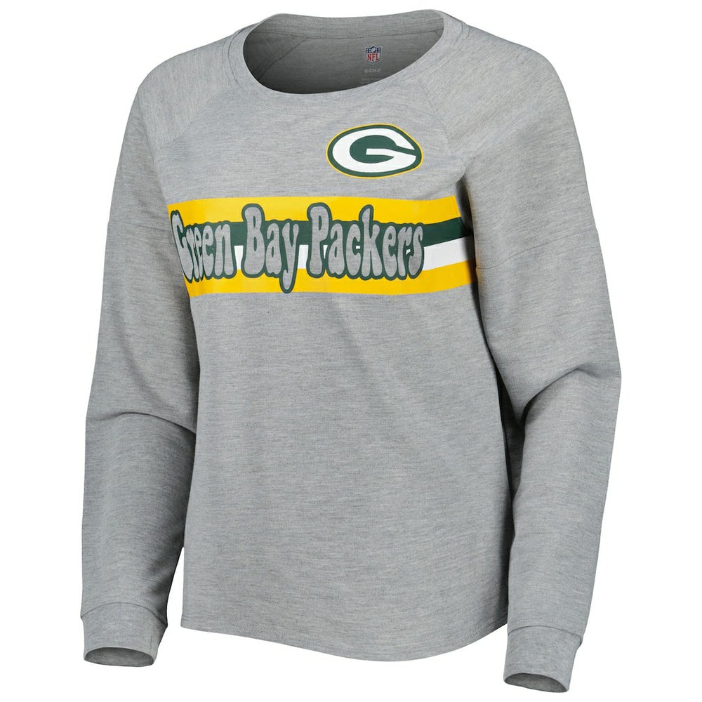 Green Bay Packers Juniors All Striped Up Raglan Long Sleeve T-Shirt Heathered Gray | NFL