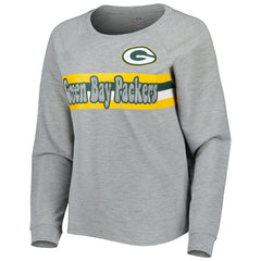 Green Bay Packers Juniors All Striped Up Raglan Long Sleeve T-Shirt Heathered Gray | NFL