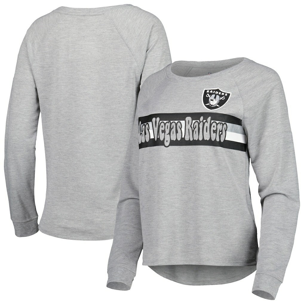Las Vegas Raiders Juniors All Striped Up Raglan Long Sleeve T-Shirt Heathered Gray | NFL