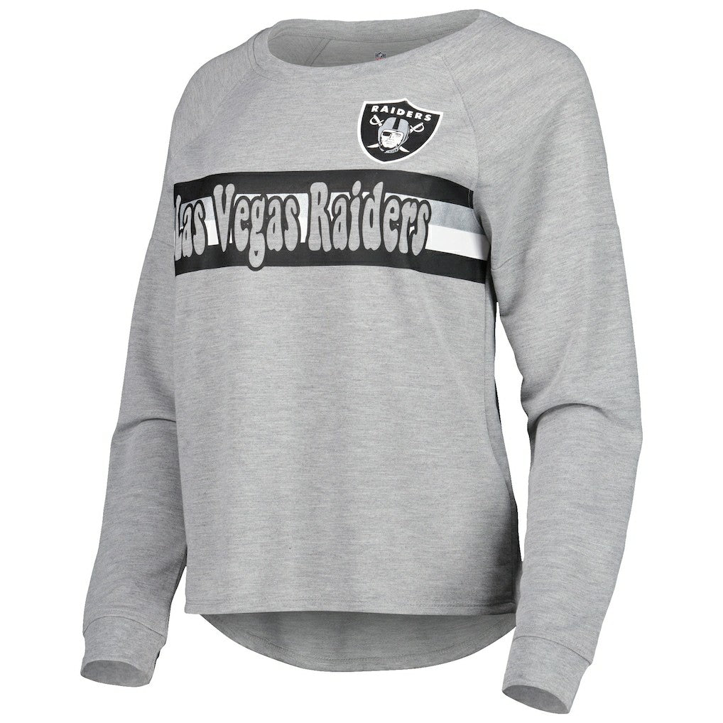 Las Vegas Raiders Juniors All Striped Up Raglan Long Sleeve T-Shirt Heathered Gray | NFL