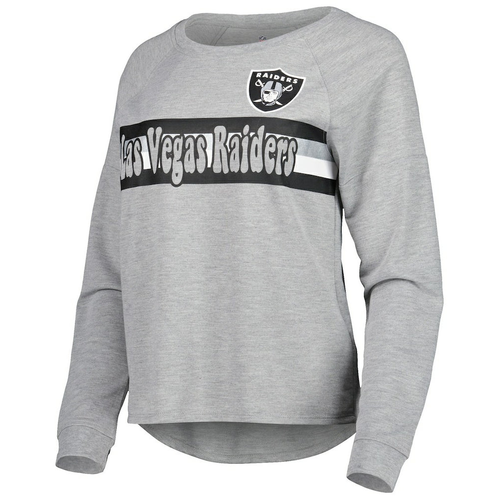 Las Vegas Raiders Juniors All Striped Up Raglan Long Sleeve T-Shirt Heathered Gray | NFL