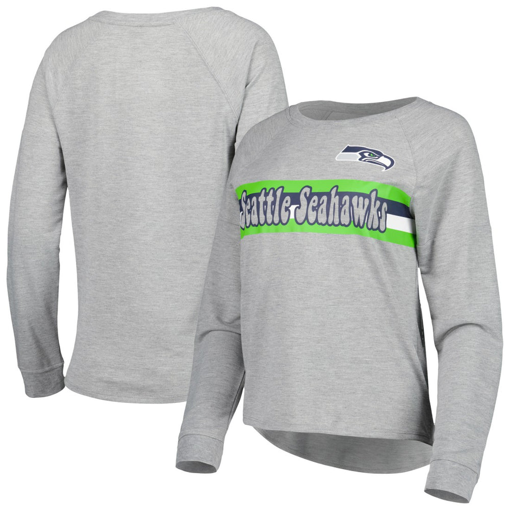 Seattle Seahawks Juniors All Striped Up Raglan Long Sleeve T-Shirt Heathered Gray | NFL