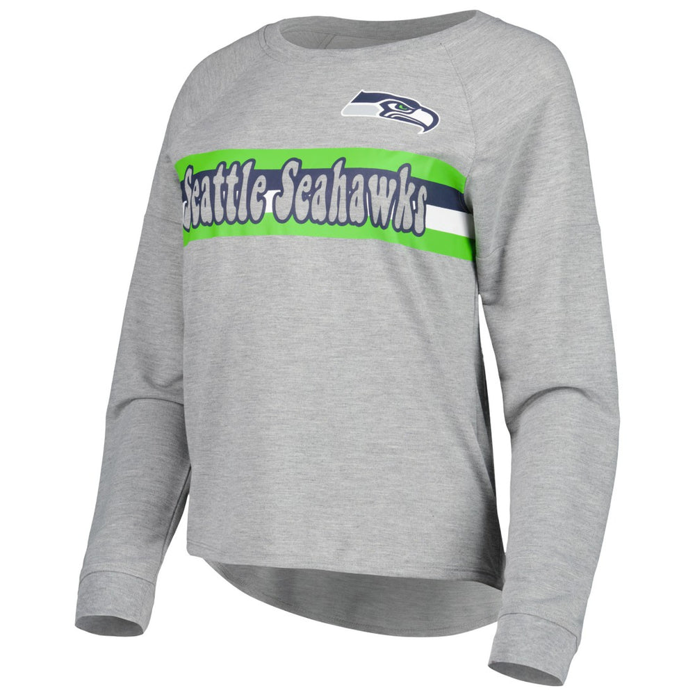 Seattle Seahawks Juniors All Striped Up Raglan Long Sleeve T-Shirt Heathered Gray | NFL