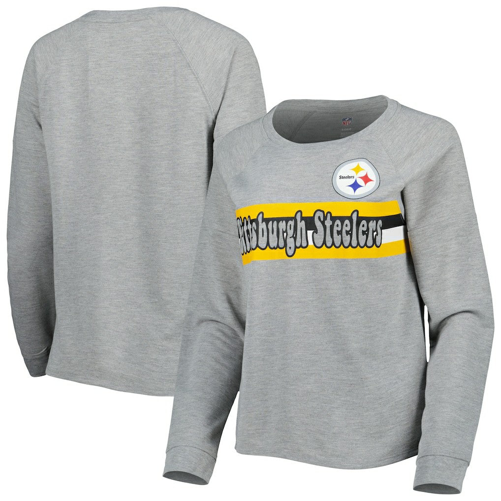 Pittsburgh Steelers Juniors All Striped Up Raglan Long Sleeve T-Shirt Heathered Gray | NFL
