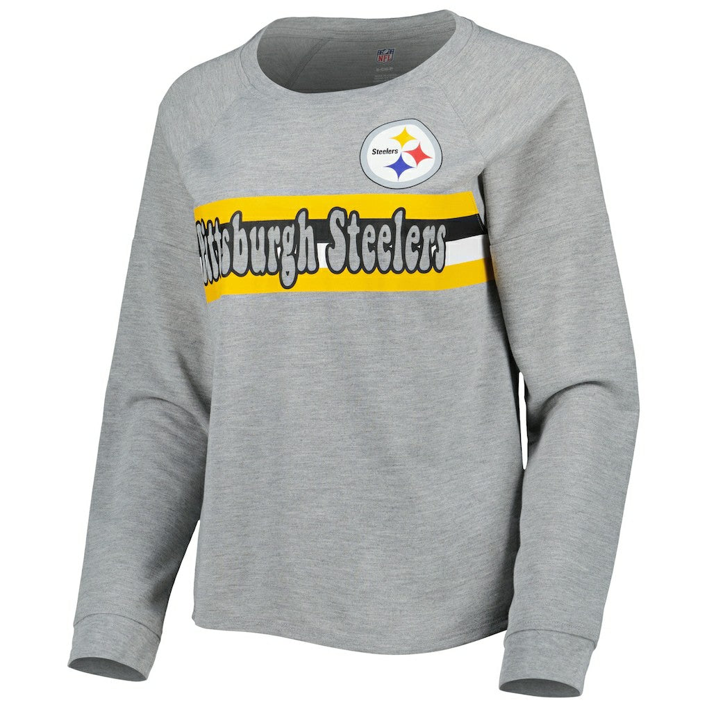 Pittsburgh Steelers Juniors All Striped Up Raglan Long Sleeve T-Shirt Heathered Gray | NFL