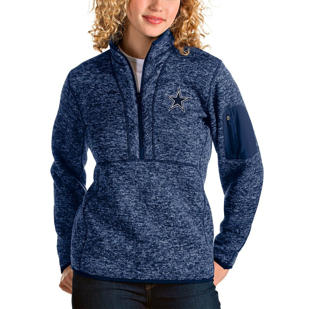 Dallas Cowboys Antigua Women's Fortune Half-Zip Pullover Jacket Heathered Navy | NFL