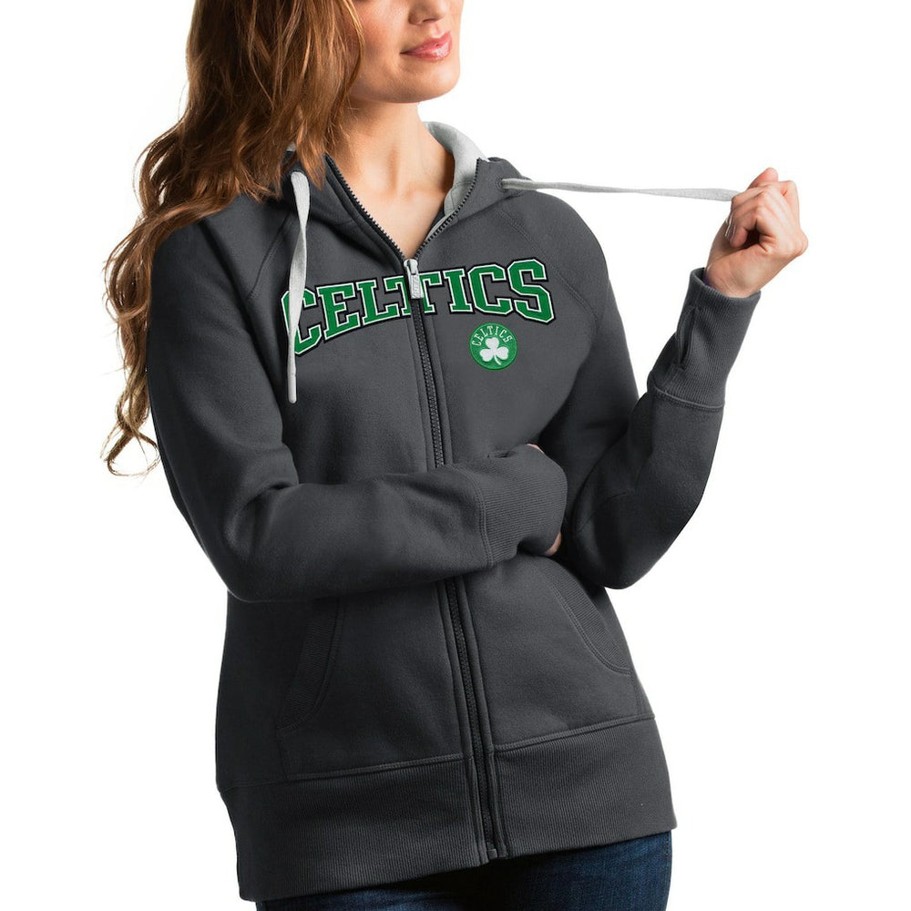 Boston Celtics Antigua Women's Team Victory Full-Zip Hoodie Charcoal - NBA