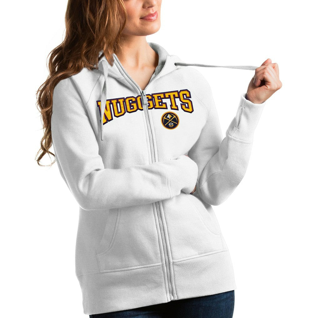 Denver Nuggets Antigua Women's Team Victory Full-Zip Hoodie White - NBA