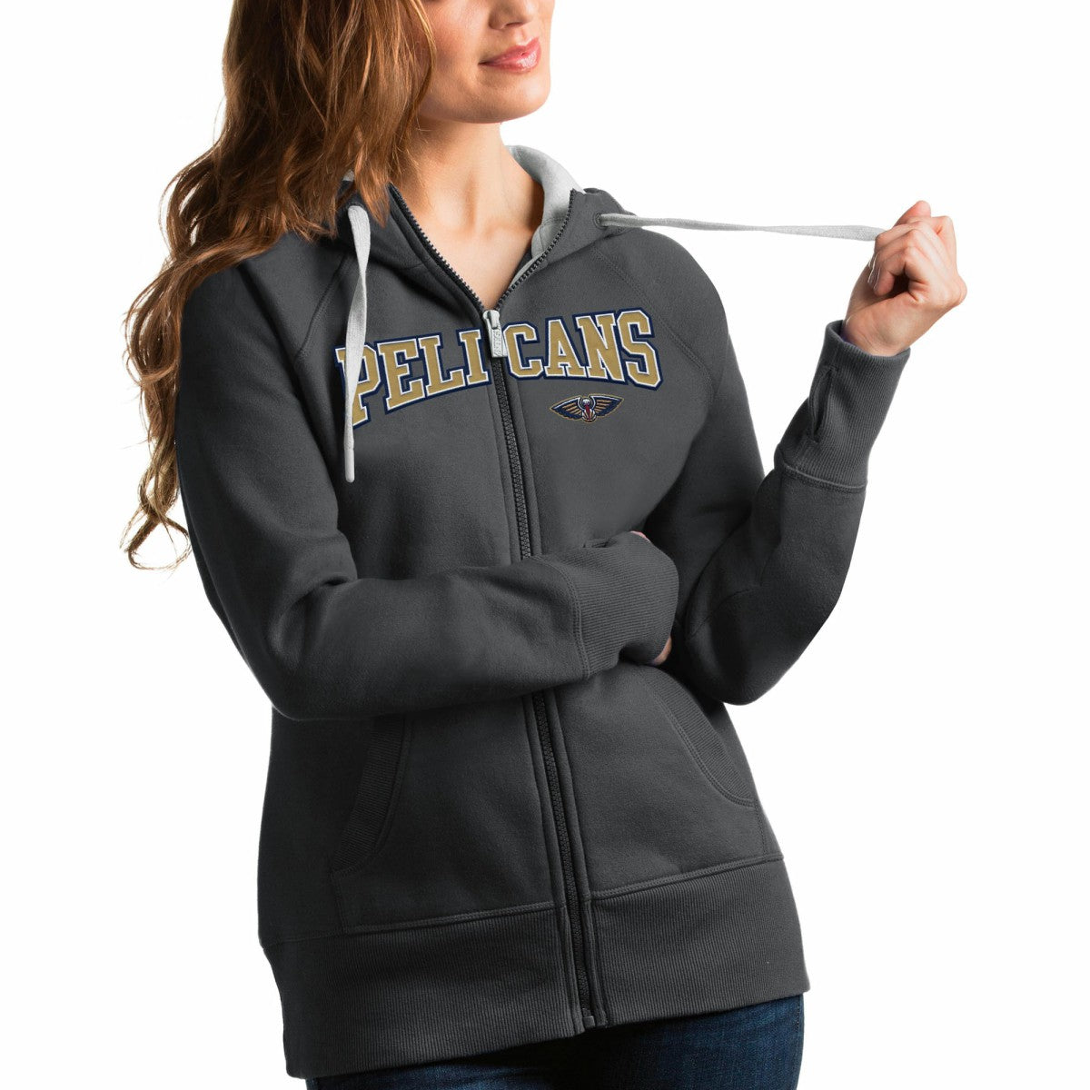 New Orleans Pelicans Antigua Women's Team Victory Full-Zip Hoodie Charcoal - NBA