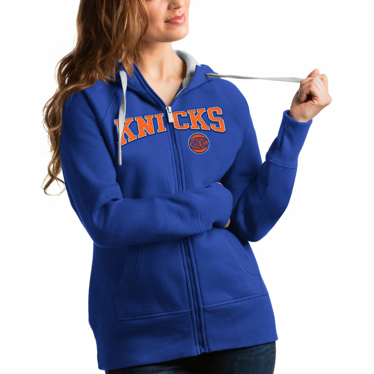 New York Knicks Antigua Women's Team Victory Full-Zip Hoodie Royal - NBA