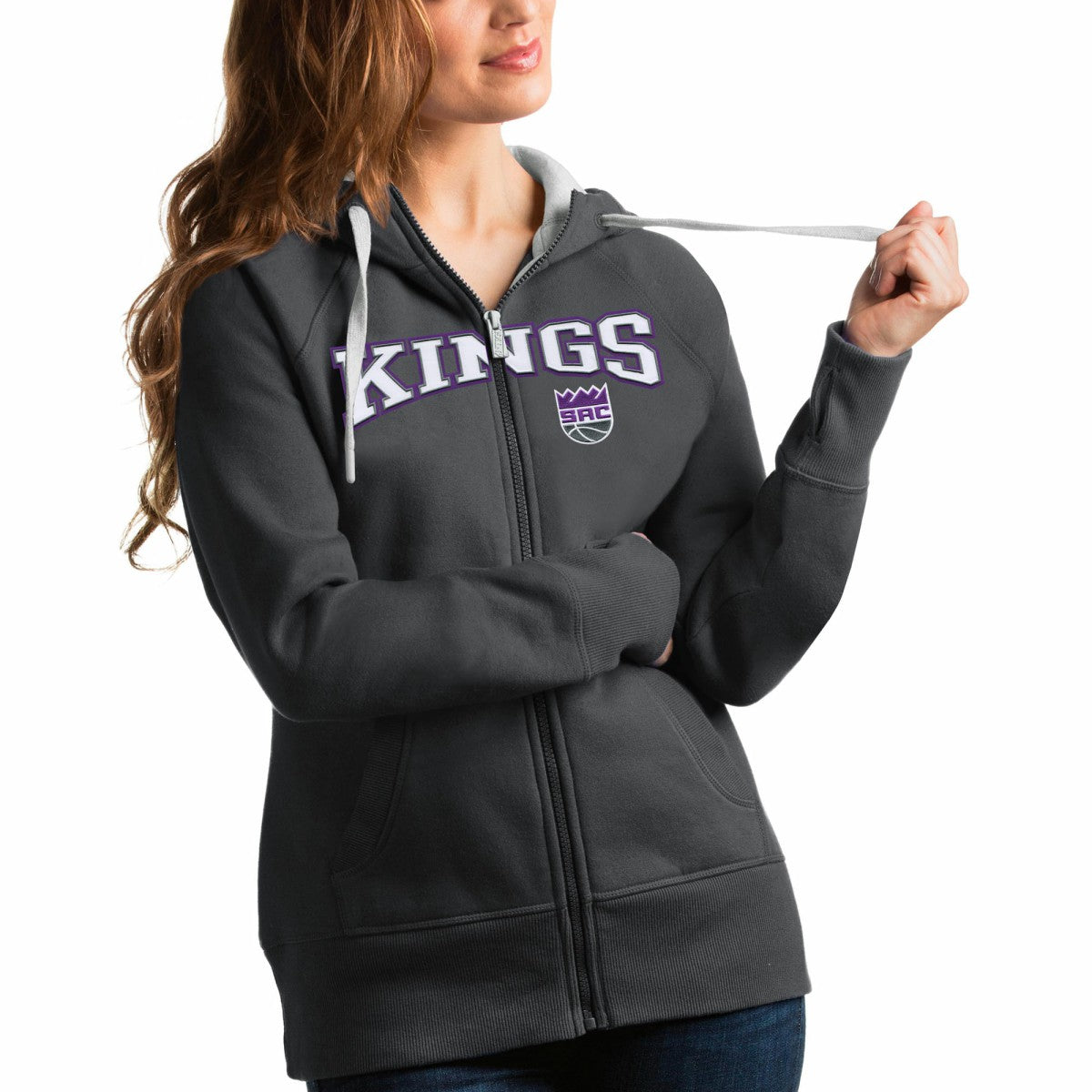 Sacramento Kings Antigua Women's Team Victory Full-Zip Hoodie Charcoal - NBA