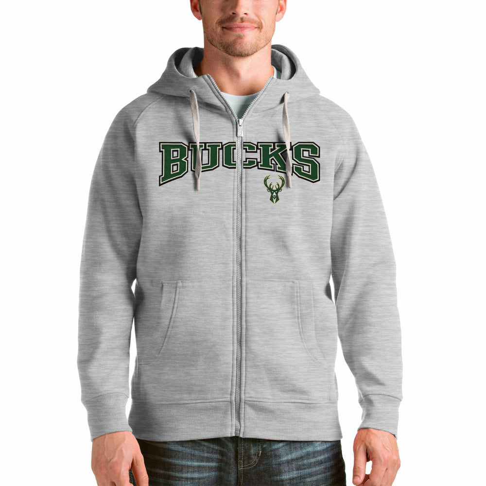 Milwaukee Bucks Antigua Victory Full-Zip Hoodie Heathered Gray - NBA