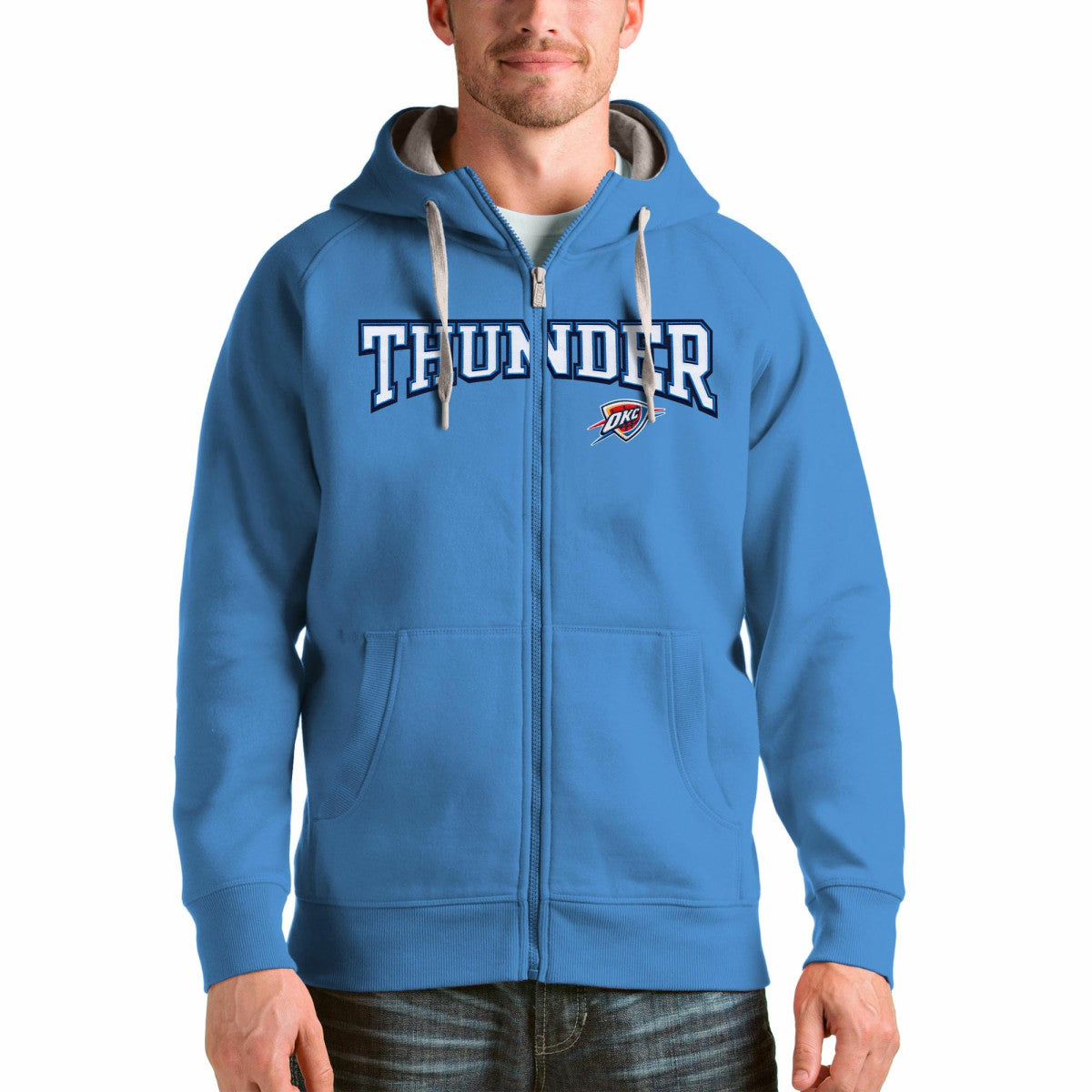 Oklahoma City Thunder Antigua Victory Full-Zip Hoodie Light Blue - NBA