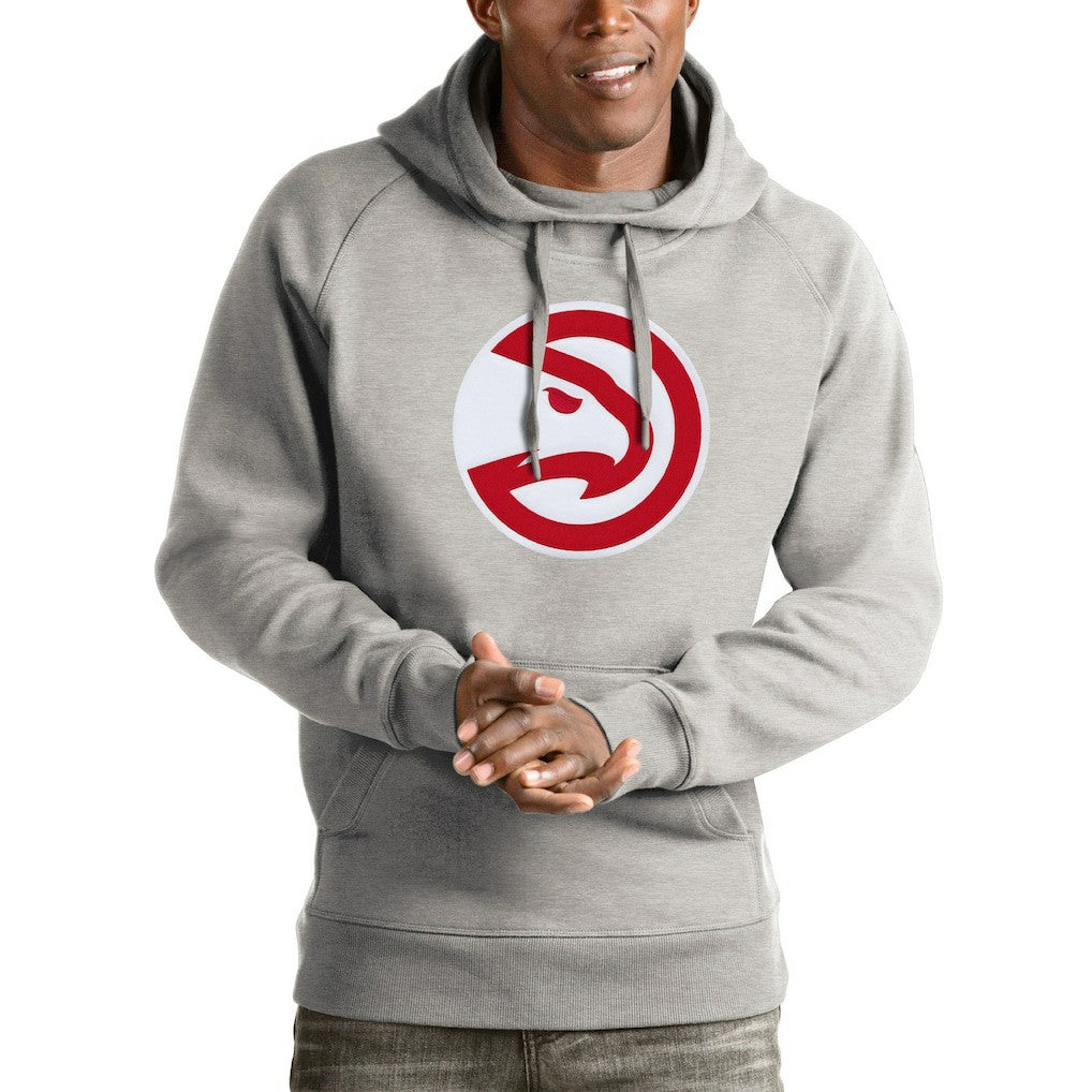 Atlanta Hawks Antigua Logo Victory Pullover Hoodie Heathered Gray - NBA
