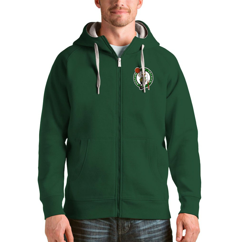 Boston Celtics Antigua Logo Victory Full-Zip Hoodie Hunter Green - NBA