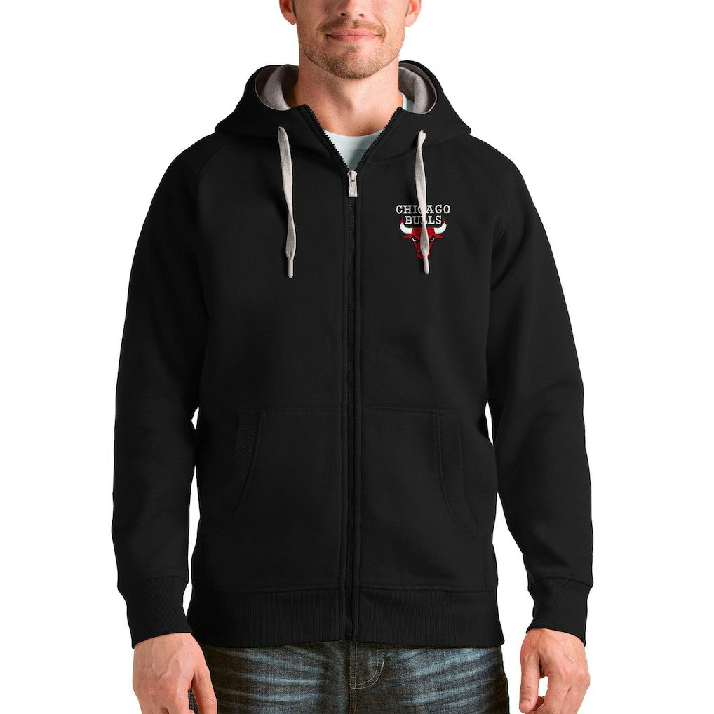 Chicago Bulls Antigua Logo Victory Full-Zip Hoodie Black - NBA