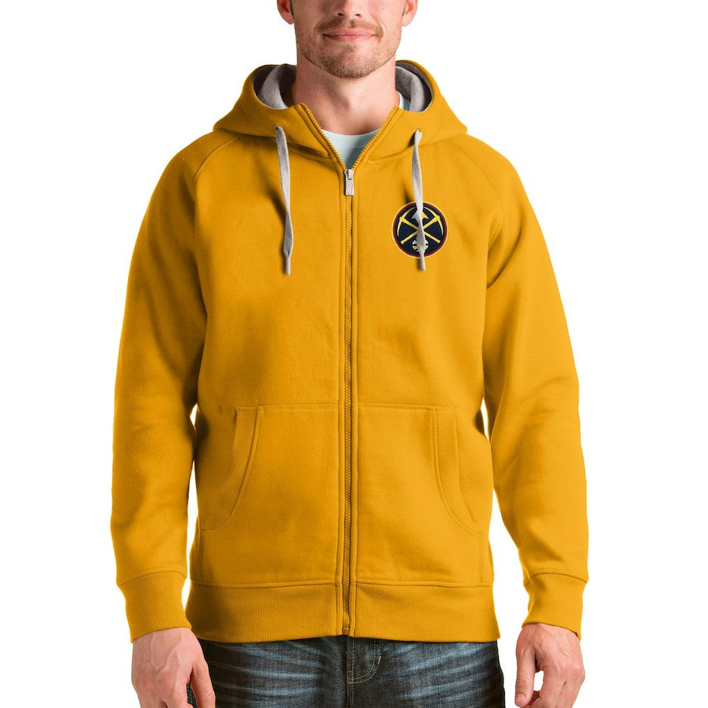 Denver Nuggets Antigua Logo Victory Full-Zip Hoodie Gold - NBA