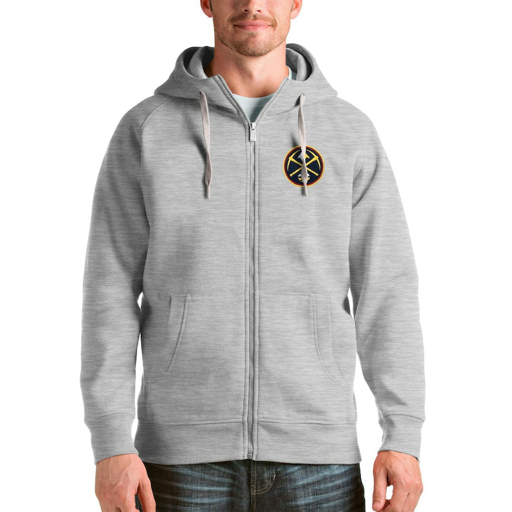 Denver Nuggets Antigua Logo Victory Full-Zip Hoodie Heathered Gray - NBA