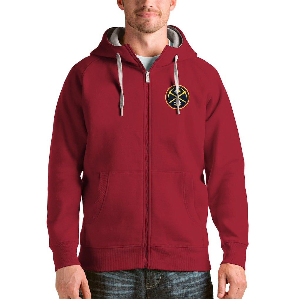 Denver Nuggets Antigua Logo Victory Full-Zip Hoodie Red - NBA