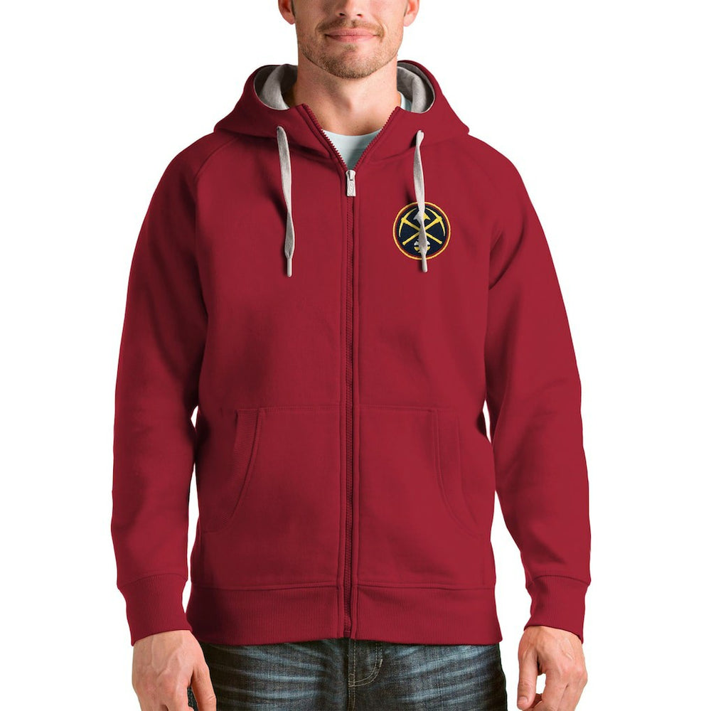 Denver Nuggets Antigua Logo Victory Full-Zip Hoodie Red - NBA
