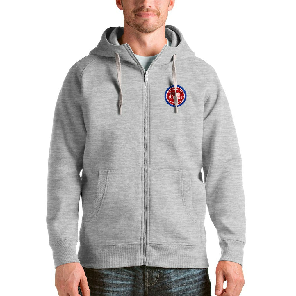 Detroit Pistons Antigua Logo Victory Full-Zip Hoodie Heathered Gray - NBA