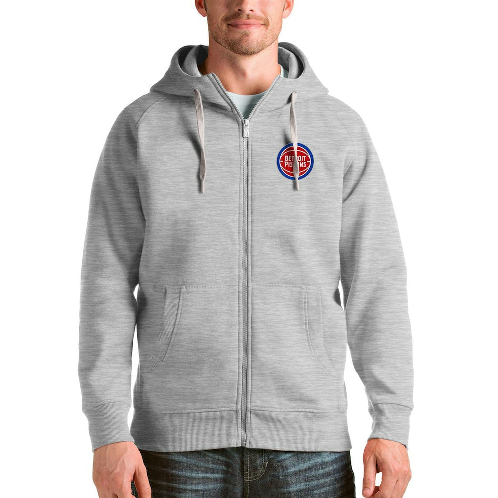 Detroit Pistons Antigua Logo Victory Full-Zip Hoodie Heathered Gray - NBA