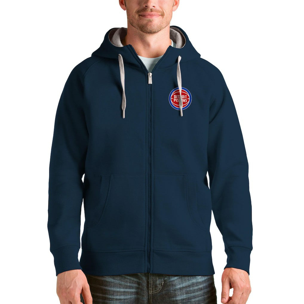 Detroit Pistons Antigua Logo Victory Full-Zip Hoodie Navy - NBA