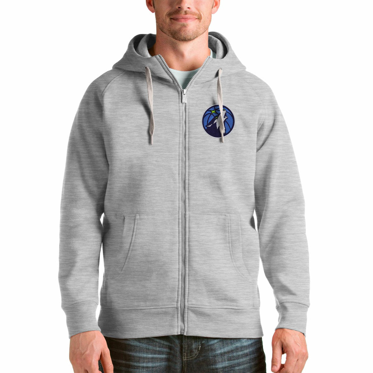 Minnesota Timberwolves Antigua Logo Victory Full-Zip Hoodie Heathered Gray - NBA