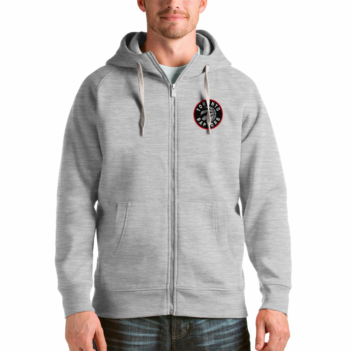Toronto Raptors Antigua Logo Victory Full-Zip Hoodie Heathered Gray - NBA