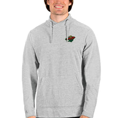 Minnesota Wild Antigua Team Reward Crossover Neckline Pullover Sweatshirt - Heathered Gray - NHL