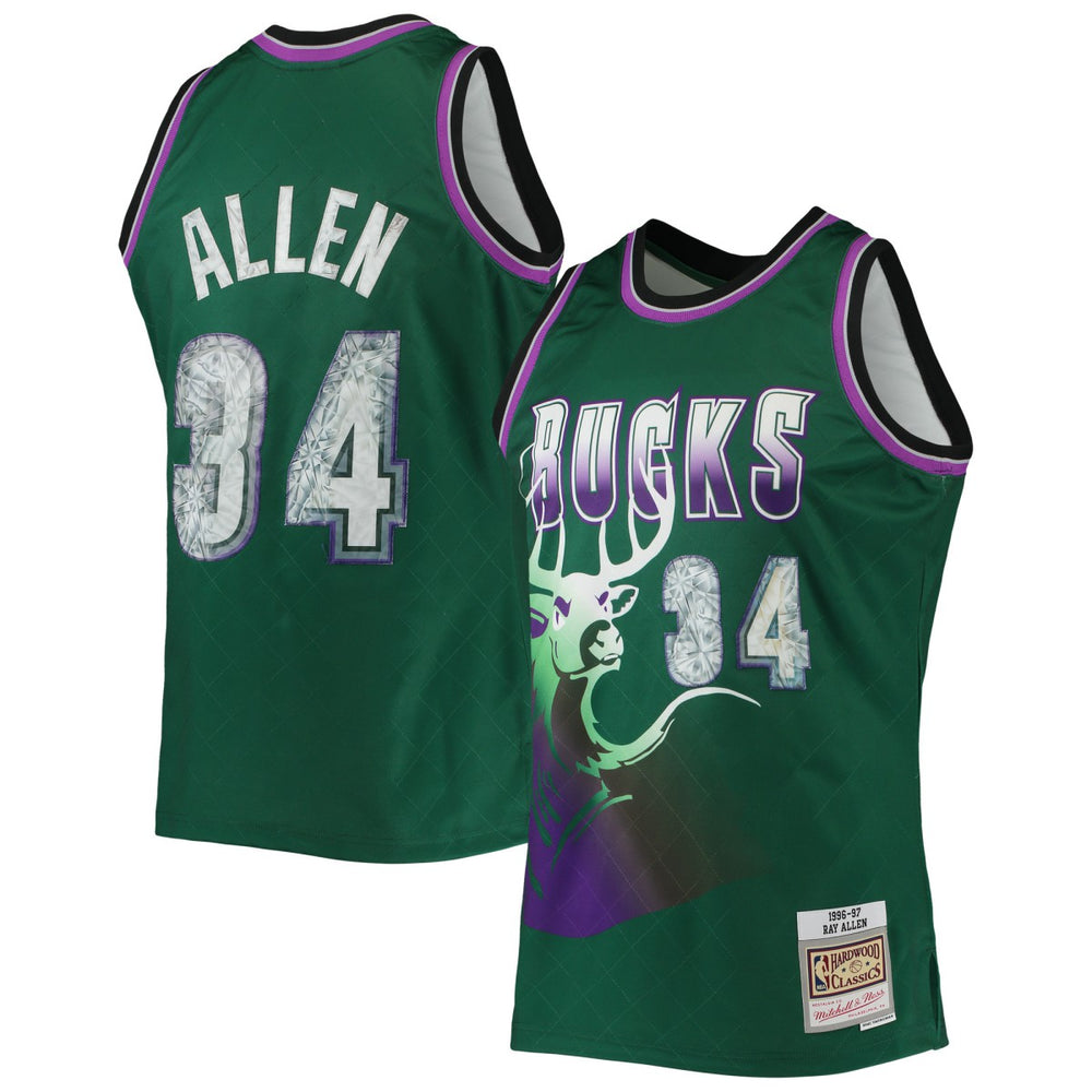 Ray Allen Milwaukee Bucks 1996/97 Hardwood Classics NBA 75th Anniversary Diamond Swingman Jersey Green - NBA