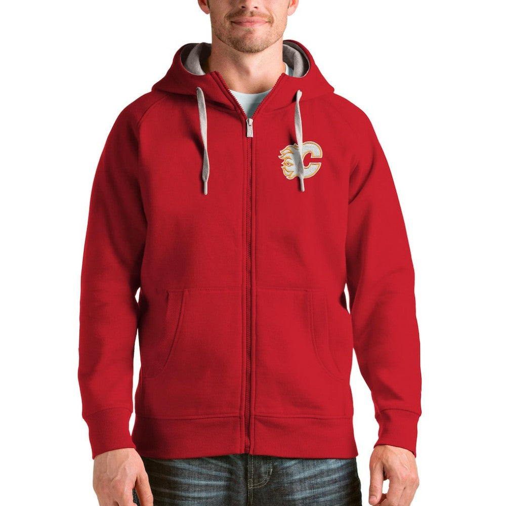 Calgary Flames Antigua Logo Victory Full-Zip Hoodie - Red - NHL