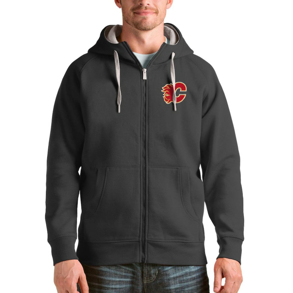 Calgary Flames Antigua Logo Victory Full-Zip Hoodie - Charcoal - NHL