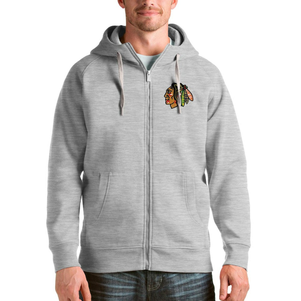 Chicago Blackhawks Antigua Logo Victory Full-Zip Hoodie - Heathered Gray - NHL