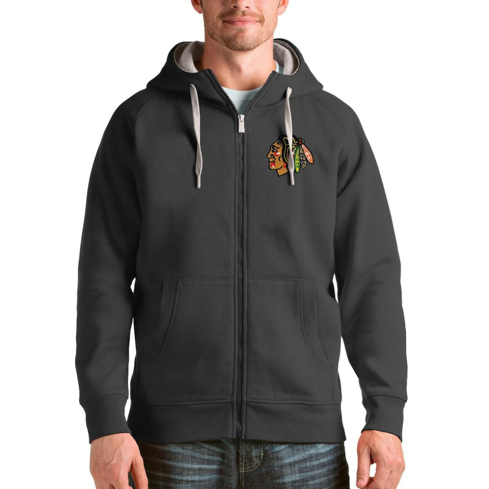 Chicago Blackhawks Antigua Logo Victory Full-Zip Hoodie - Charcoal - NHL