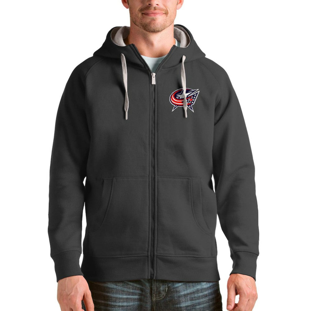 Columbus Blue Jackets Antigua Logo Victory Full-Zip Hoodie - Charcoal - NHL