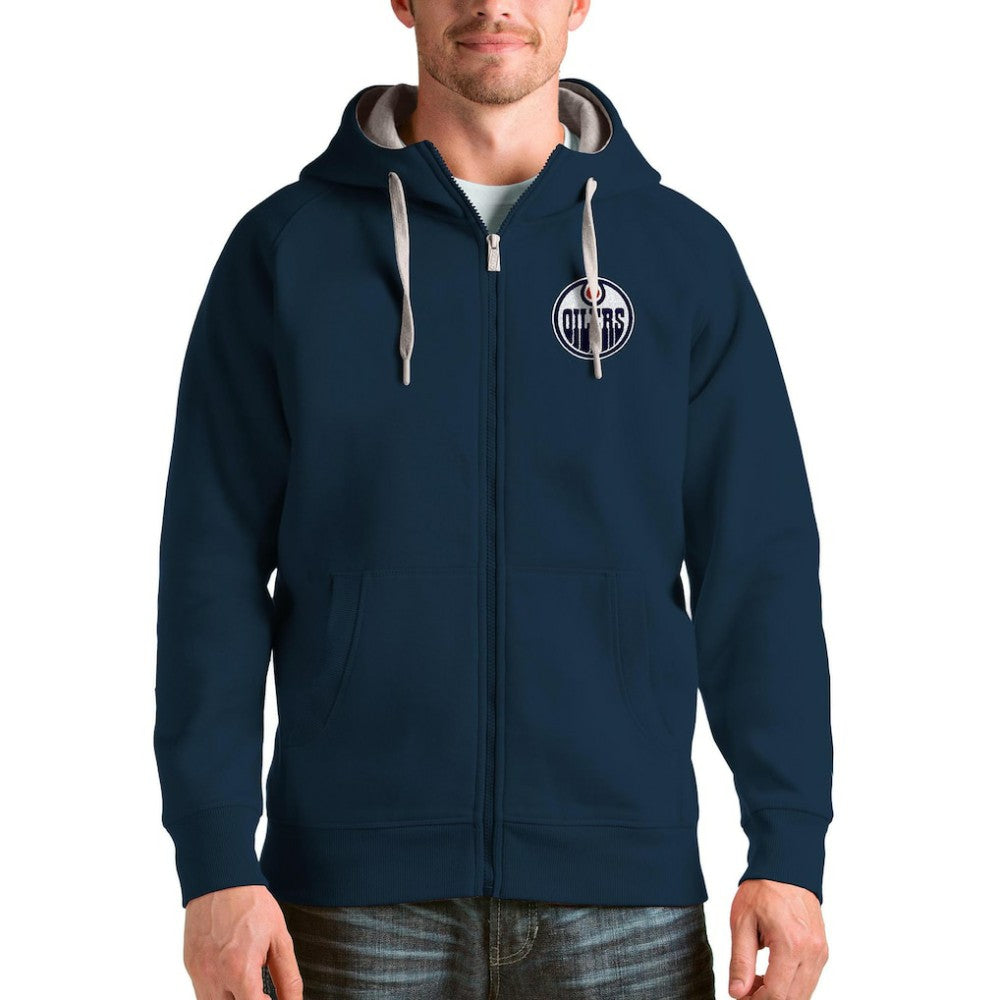 Edmonton Oilers Antigua Logo Victory Full-Zip Hoodie - Navy - NHL