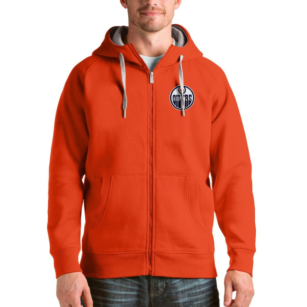 Edmonton Oilers Antigua Logo Victory Full-Zip Hoodie - Orange - NHL