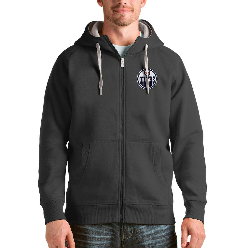 Edmonton Oilers Antigua Logo Victory Full-Zip Hoodie - Charcoal - NHL