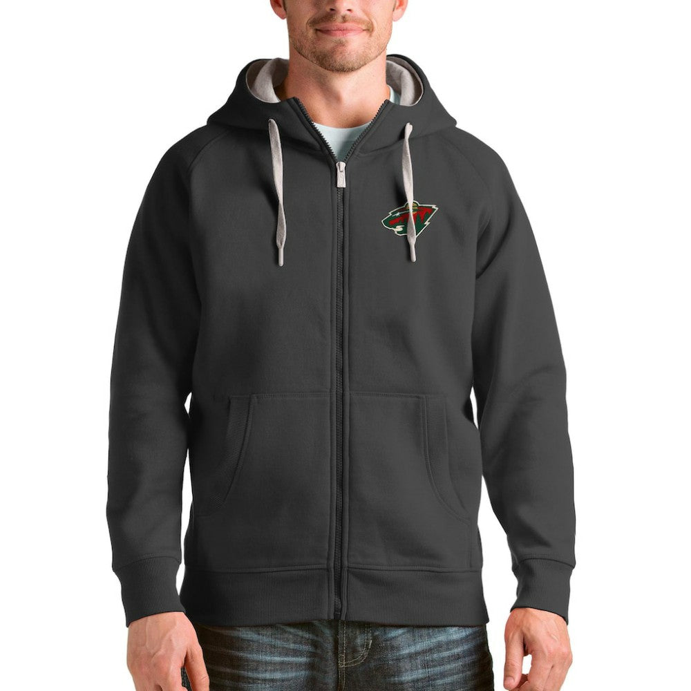 Minnesota Wild Antigua Logo Victory Full-Zip Hoodie - Charcoal - NHL