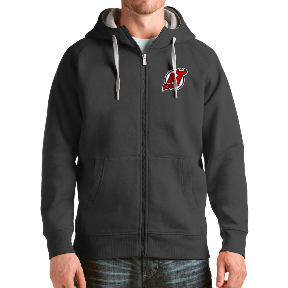 New Jersey Devils Antigua Logo Victory Full-Zip Hoodie - Charcoal - NHL