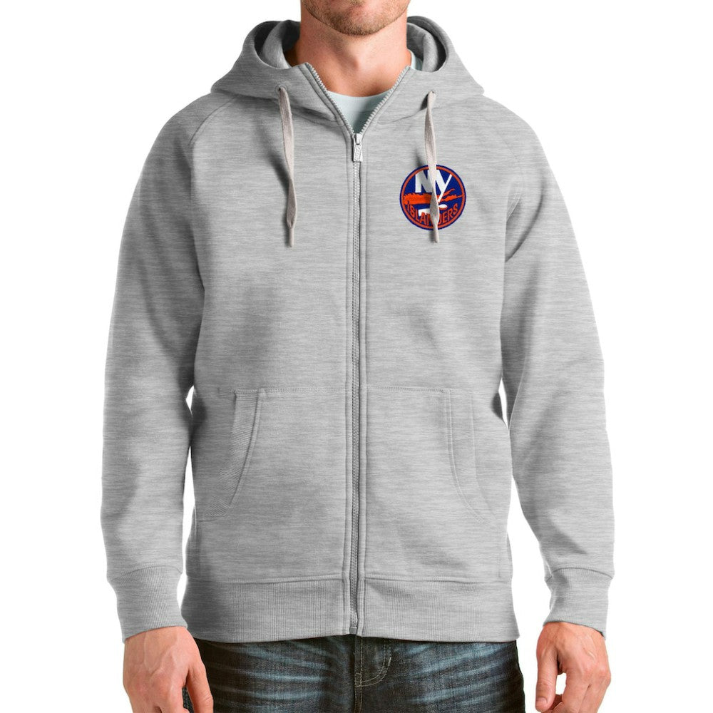 New York Islanders Antigua Logo Victory Full-Zip Hoodie - Heathered Gray - NHL