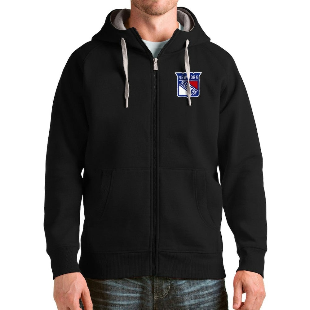 New York Rangers Antigua Logo Victory Full-Zip Hoodie - Black - NHL