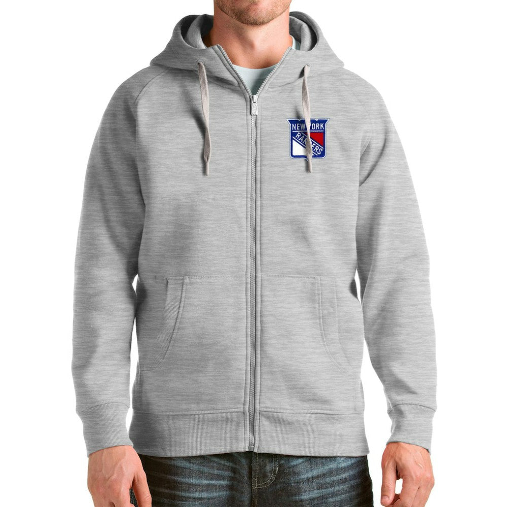 New York Rangers Antigua Logo Victory Full-Zip Hoodie - Heathered Gray - NHL