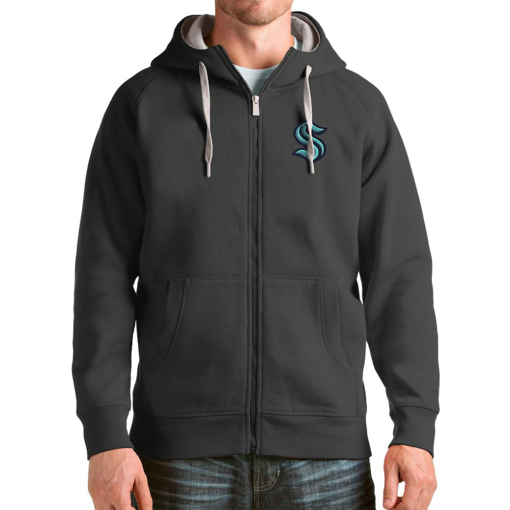 Seattle Kraken Antigua Logo Victory Full-Zip Hoodie - Charcoal - NHL