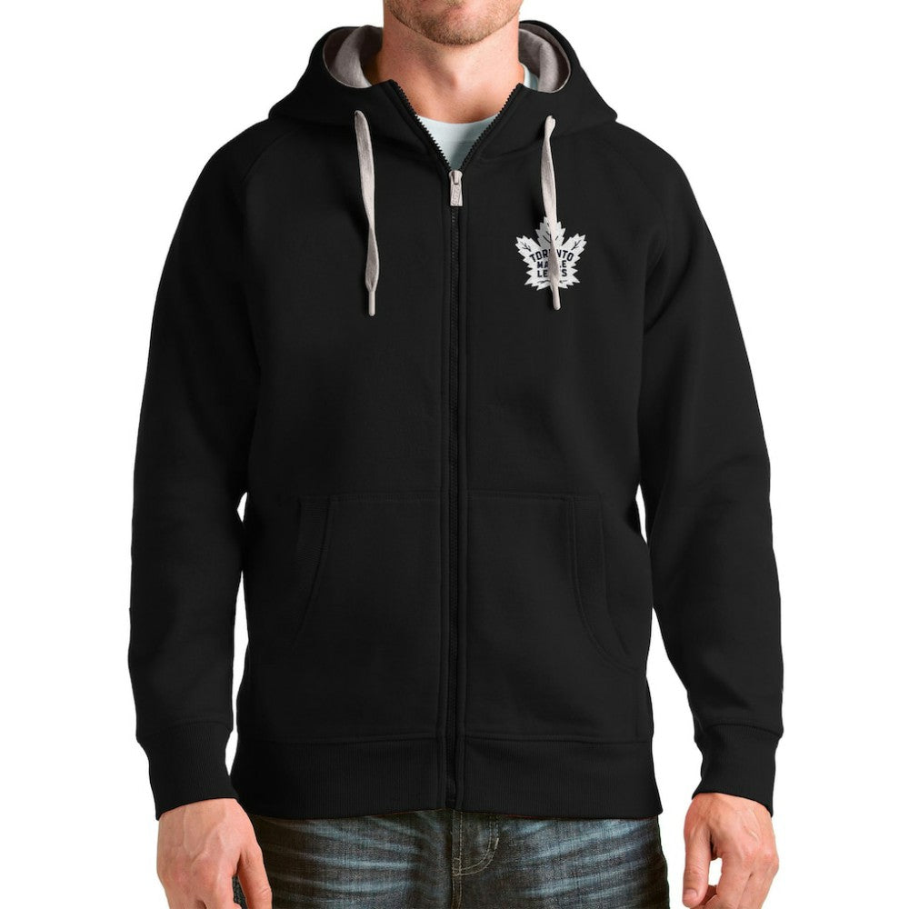 Toronto Maple Leafs Antigua Logo Victory Full-Zip Hoodie - Black - NHL