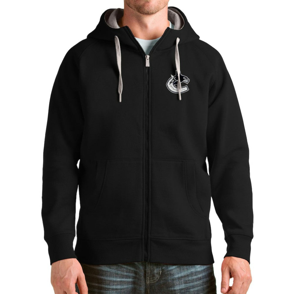 Vancouver Canucks Antigua Logo Victory Full-Zip Hoodie - Black - NHL
