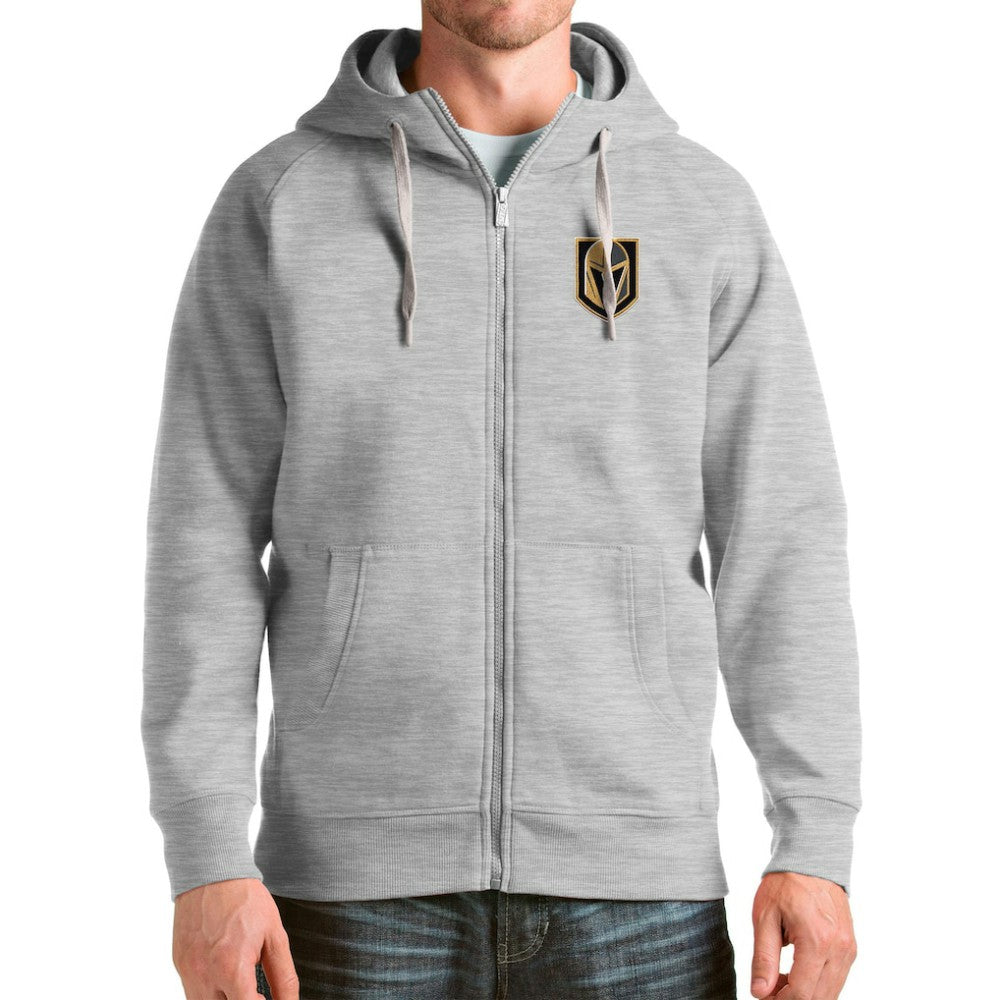 Vegas Golden Knights Antigua Logo Victory Full-Zip Hoodie - Heathered Gray - NHL