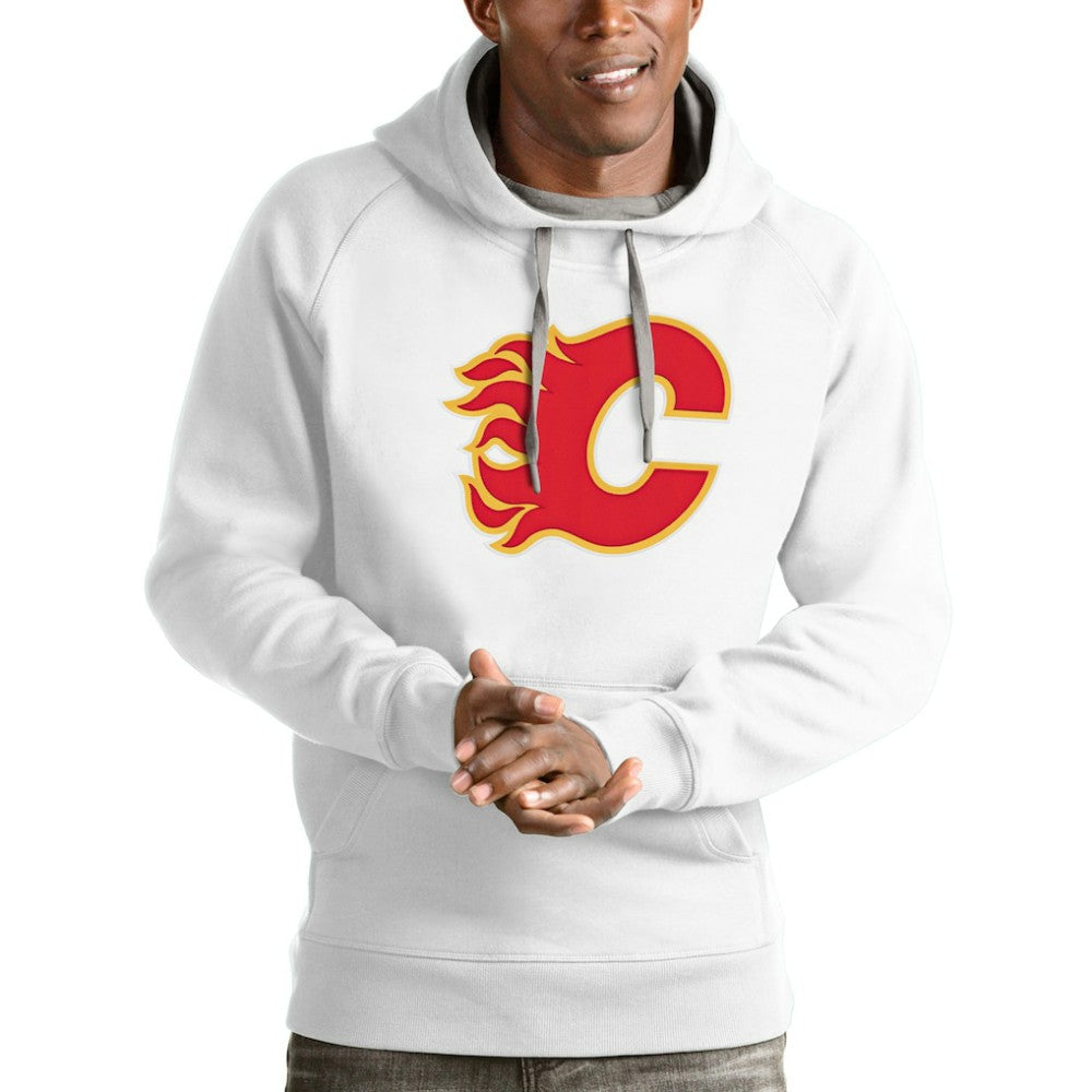 Calgary Flames Antigua Logo Victory Pullover Hoodie - White - NHL